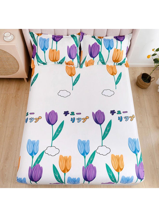 ريشا هوم طقم شرشف سرير بحواف مطاطية مطبوع مقاس كينج من 3 قطع مايكروفايبر متعدد الألوان 200x200+30سم - Image 1