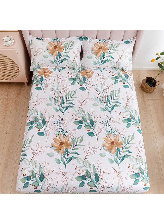 RISHAHOME 3-Piece Premium Collection Qapla King Size Printed Bedsheet And Pillow Case Set Includes 1xKing Size Fitted Bedsheet 200x200x30cm, 2xPillow Cases Microfiber Multicolour 50x75cm  - Image 1