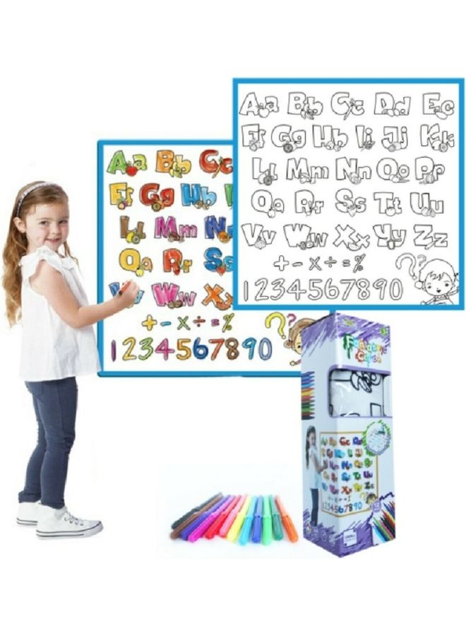 رونج إف إيه بساط تلوين قابل للغسل بتصميم الحروف الأبجدية الإنجليزية مع 12 قلم ماركر 80x80سم - Image 1