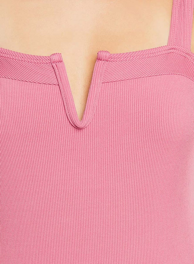 Closet By Styli - V Wire Wide Strap Rib Swimsuit Pink - Image 1