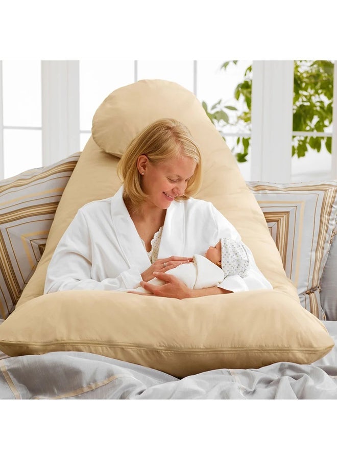 Mother Comfort U Shaped Comfortable Maternity Pillow Made With Microfiber - Beige Microfiber Beige 70x25x120cm  - Image 2