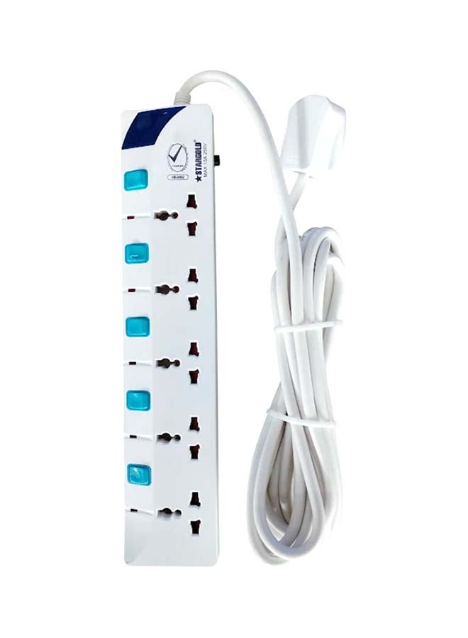 Stargold 5 Way Universal Power Extension Socket White 5meter  - Image 1