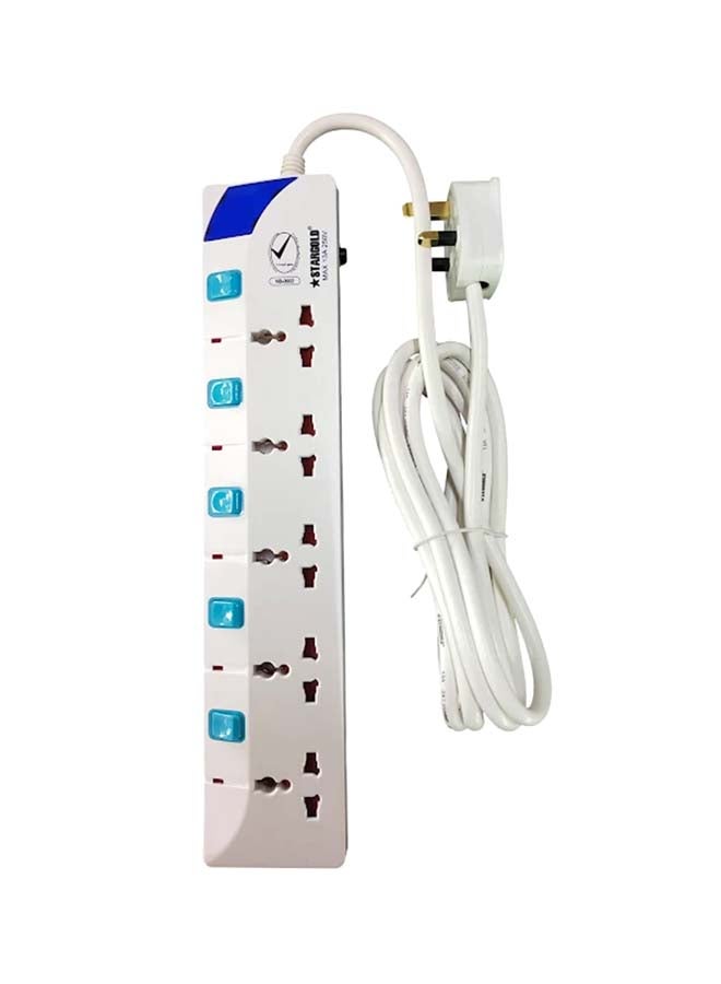 Stargold 5 Way Universal Power Extension Socket White 3meter  - Image 1