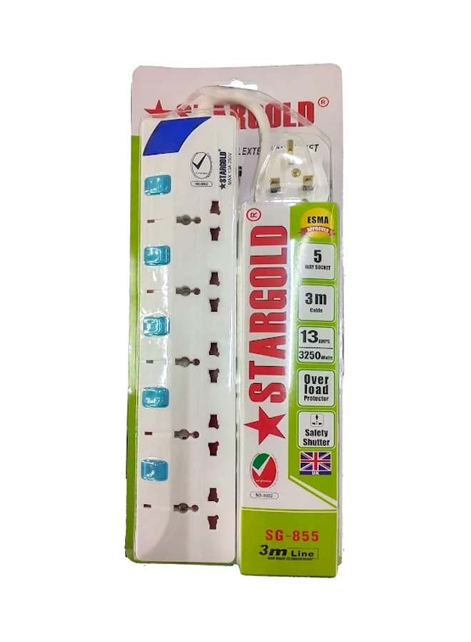 Stargold 5 Way Universal Power Extension Socket White 3meter  - Image 2