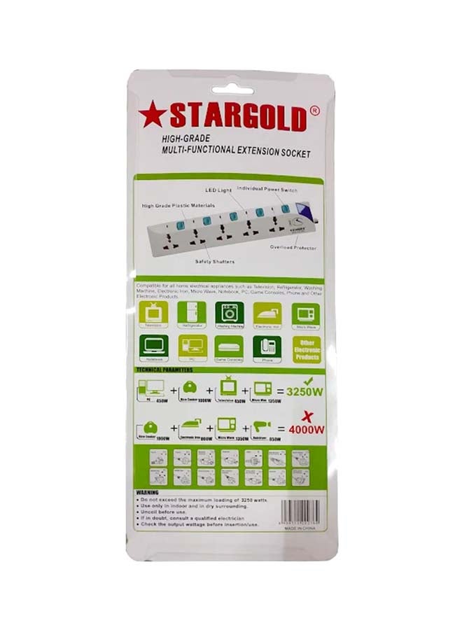 Stargold 5 Way Universal Power Extension Socket White 3meter  - Image 3