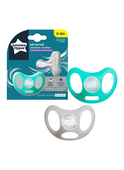 Pack Of 2 Sensitive Soother 0-6 Months, Green And Grey