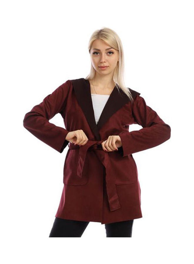 Caesar Casual Long Chamois  Sweat Shirt With Hood Burgundy  - Image 1