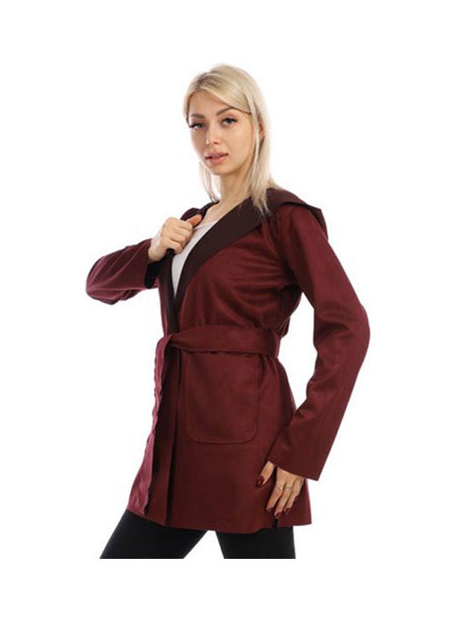 Caesar Casual Long Chamois  Sweat Shirt With Hood Burgundy  - Image 2