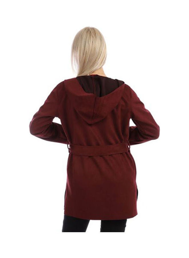 Caesar Casual Long Chamois  Sweat Shirt With Hood Burgundy  - Image 3