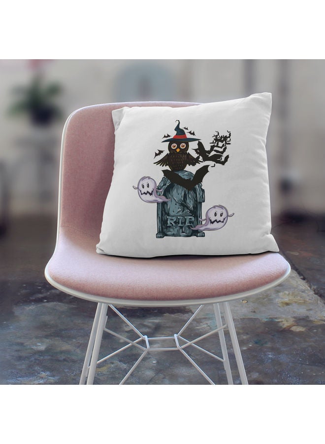 LIT - Decorative Throw Owl in Grave Yard Print Pillow White 16 x 16inch - Image 1