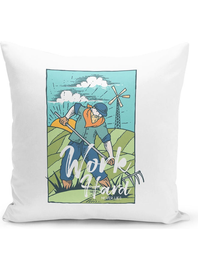 ليت وسادة زينة صلبة مطبوع عليها عبارة "Work Hard" أبيض 16 x 16بوصة - Image 1
