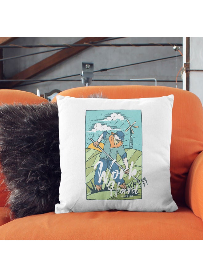 ليت وسادة زينة صلبة مطبوع عليها عبارة "Work Hard" أبيض 16 x 16بوصة - Image 2