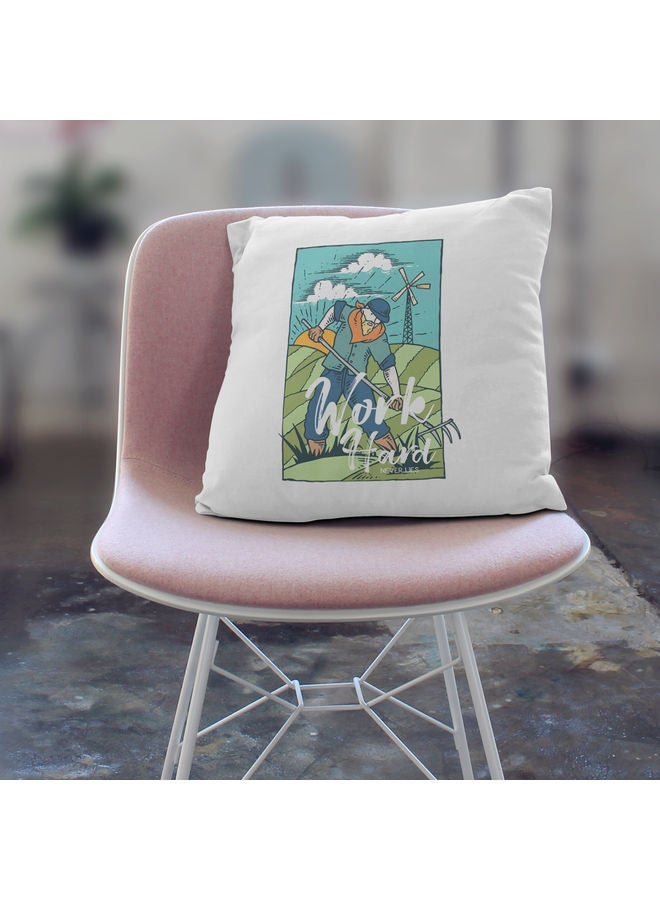 ليت وسادة زينة صلبة مطبوع عليها عبارة "Work Hard" أبيض 16 x 16بوصة - Image 3