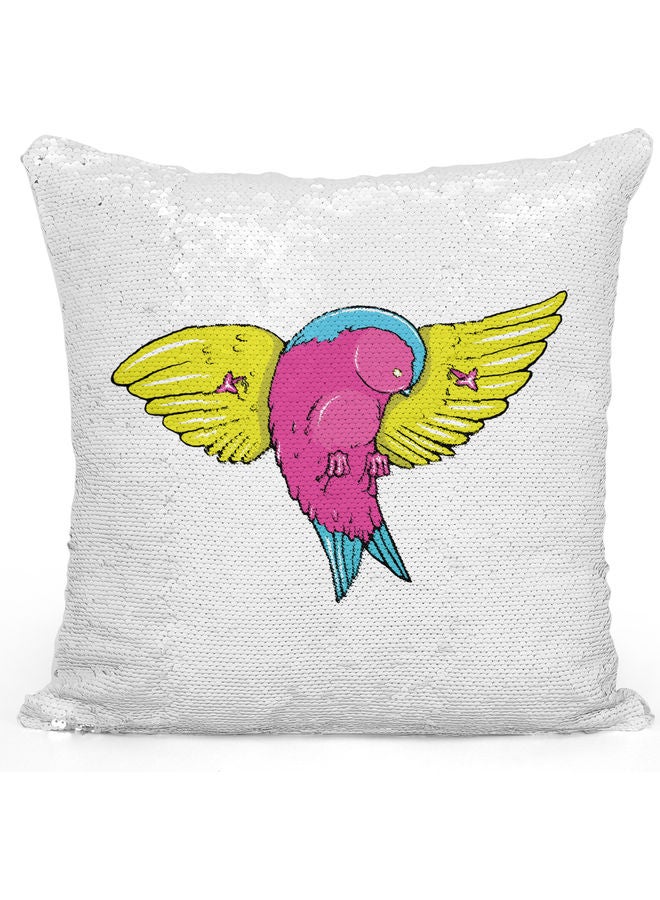 ليت وسادة زينة مطرزة بالترتر على شكل طائر لطيف أبيض 16 x 16بوصة - Image 1