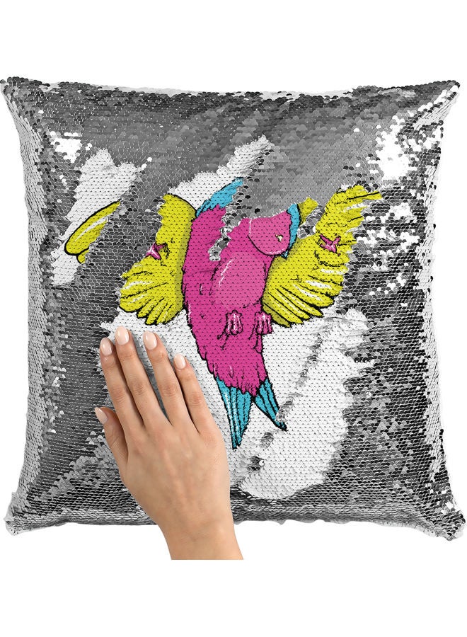 ليت وسادة زينة مطرزة بالترتر على شكل طائر لطيف أبيض 16 x 16بوصة - Image 2