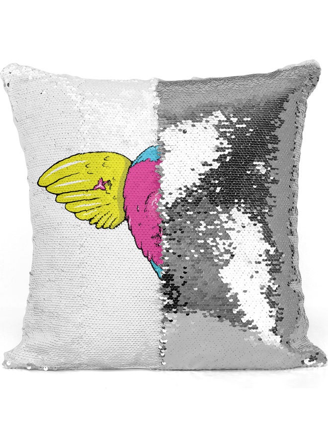 ليت وسادة زينة مطرزة بالترتر على شكل طائر لطيف أبيض 16 x 16بوصة - Image 3