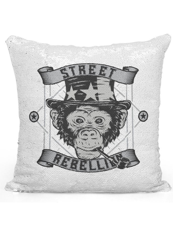 ليت وسادة زينة مطرزة بالترتر مطبوع عليها عبارة "Street Rebel" أبيض 16 x 16بوصة - Image 1