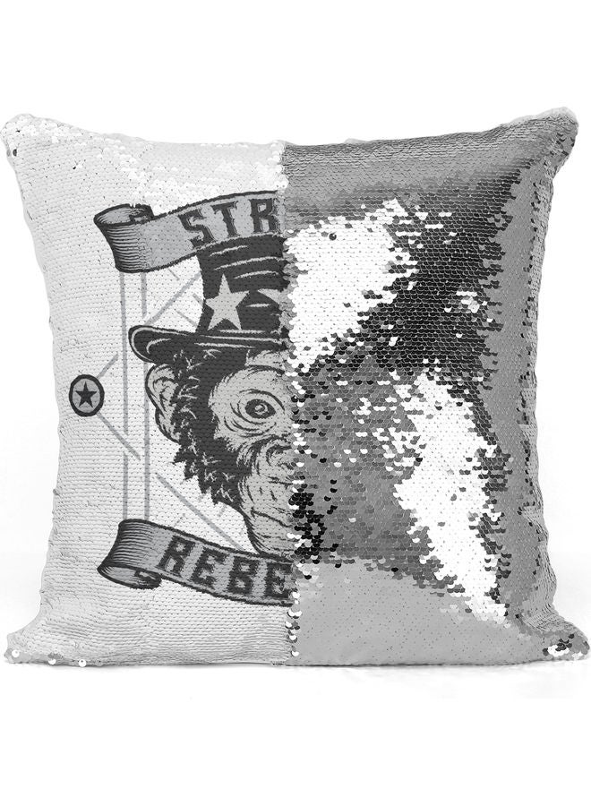 ليت وسادة زينة مطرزة بالترتر مطبوع عليها عبارة "Street Rebel" أبيض 16 x 16بوصة - Image 3