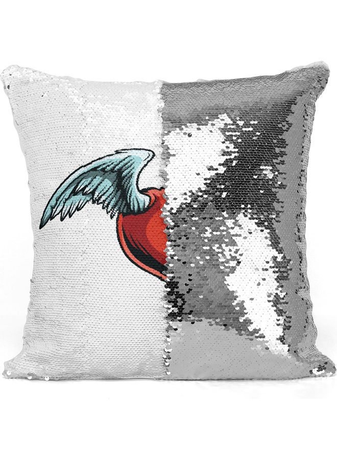 ليت وسادة زينة مطرزة بالترتر بتصميم قلب أبيض 16 x 16بوصة - Image 3