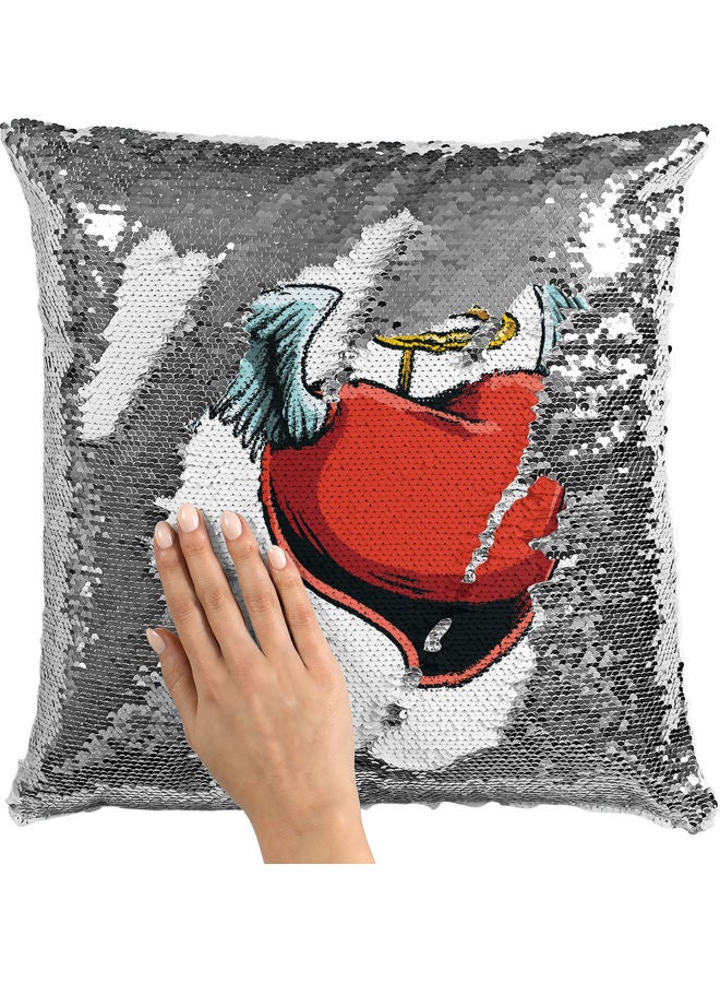 ليت وسادة زينة مطرزة بالترتر بتصميم قلب أبيض 16 x 16بوصة - Image 2