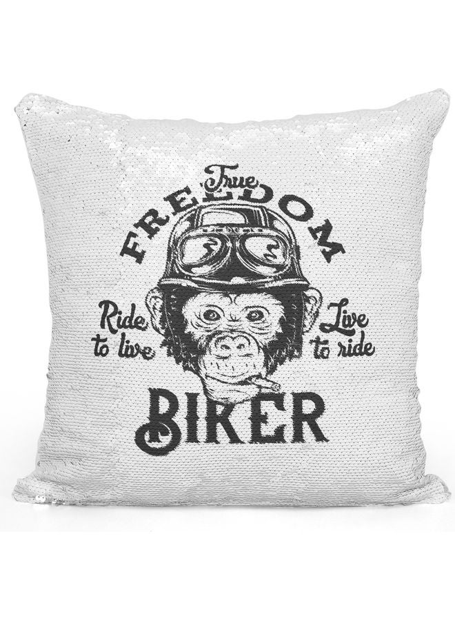 ليت وسادة زينة مطرزة بالترتر على شكل قرد مضحك أبيض 16 x 16بوصة - Image 1