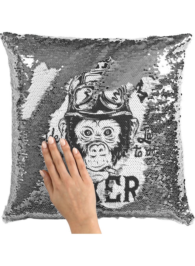 ليت وسادة زينة مطرزة بالترتر على شكل قرد مضحك أبيض 16 x 16بوصة - Image 2