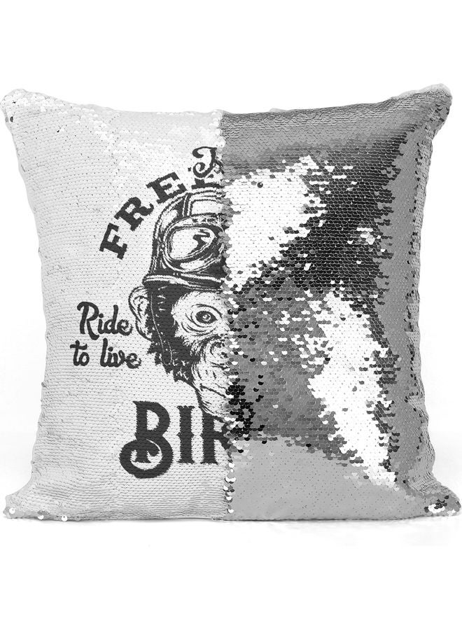 ليت وسادة زينة مطرزة بالترتر على شكل قرد مضحك أبيض 16 x 16بوصة - Image 3