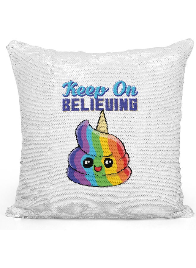 ليت وسادة زينة مطرزة بالترتر بتصميم رمز تعبيري يعبر عن الإيمان أبيض 16 x 16بوصة - Image 1