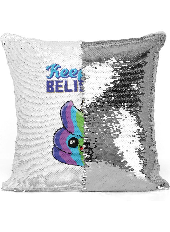 ليت وسادة زينة مطرزة بالترتر بتصميم رمز تعبيري يعبر عن الإيمان أبيض 16 x 16بوصة - Image 3