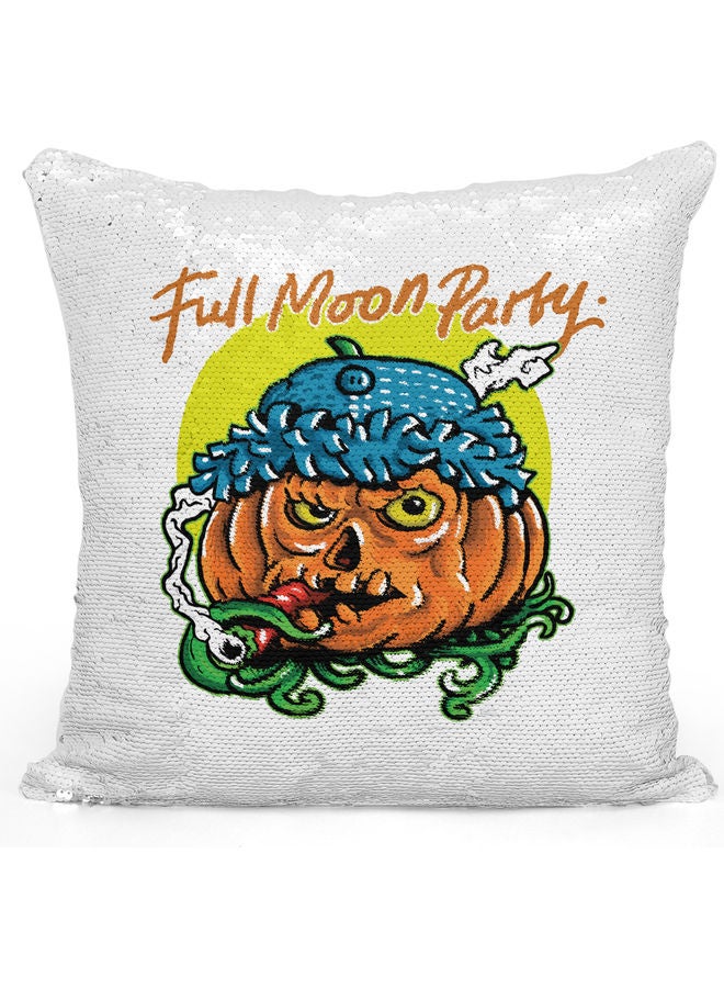 ليت وسادة زينة مطرزة بالترتر بتصميم قمر مكتمل أبيض 16 x 16بوصة - Image 1