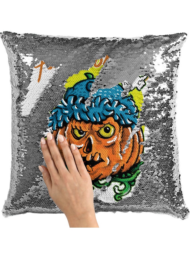 ليت وسادة زينة مطرزة بالترتر بتصميم قمر مكتمل أبيض 16 x 16بوصة - Image 2