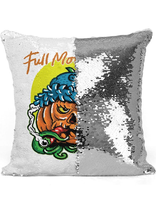 ليت وسادة زينة مطرزة بالترتر بتصميم قمر مكتمل أبيض 16 x 16بوصة - Image 3