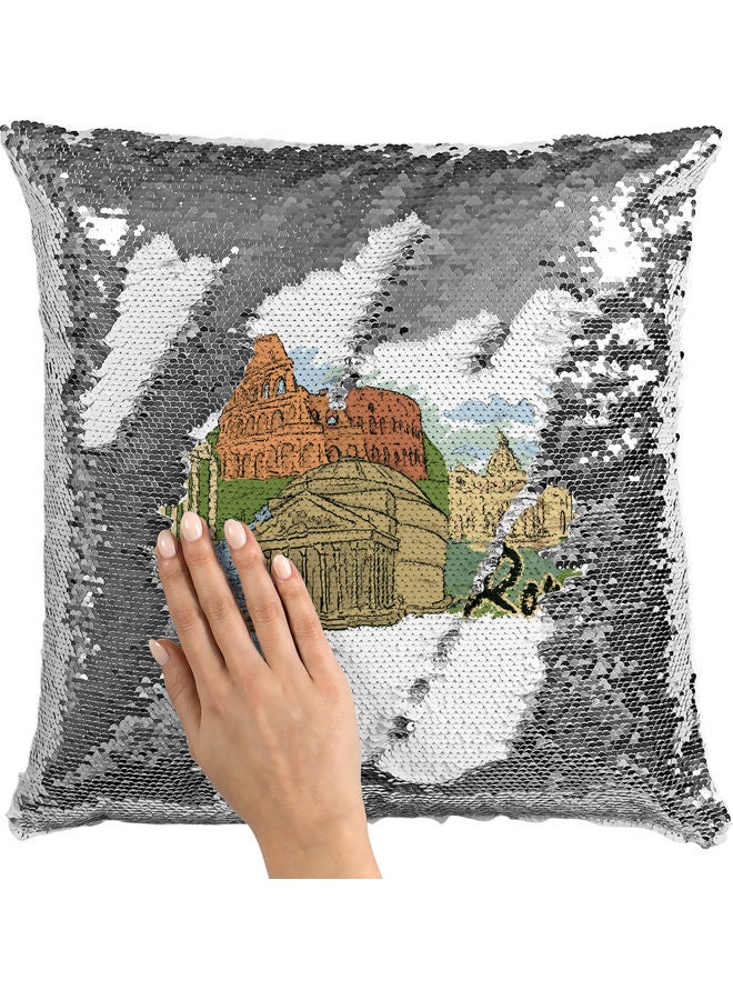 ليت وسادة زينة مطرزة بالترتر مطبوع عليها رسمة لروما أبيض 16 x 16بوصة - Image 2