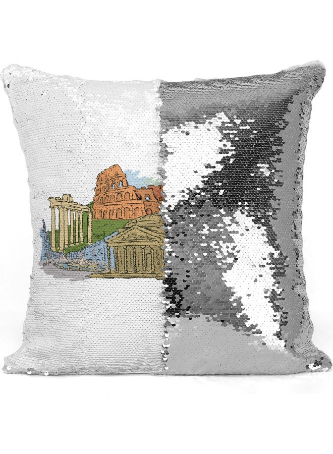 ليت وسادة زينة مطرزة بالترتر مطبوع عليها رسمة لروما أبيض 16 x 16بوصة - Image 3
