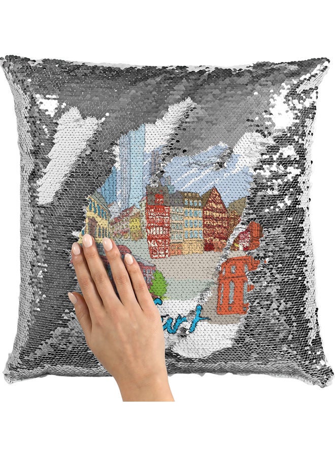 ليت وسادة زينة فرانكفورت مزينة بالترتر أبيض 16 x 16بوصة - Image 2