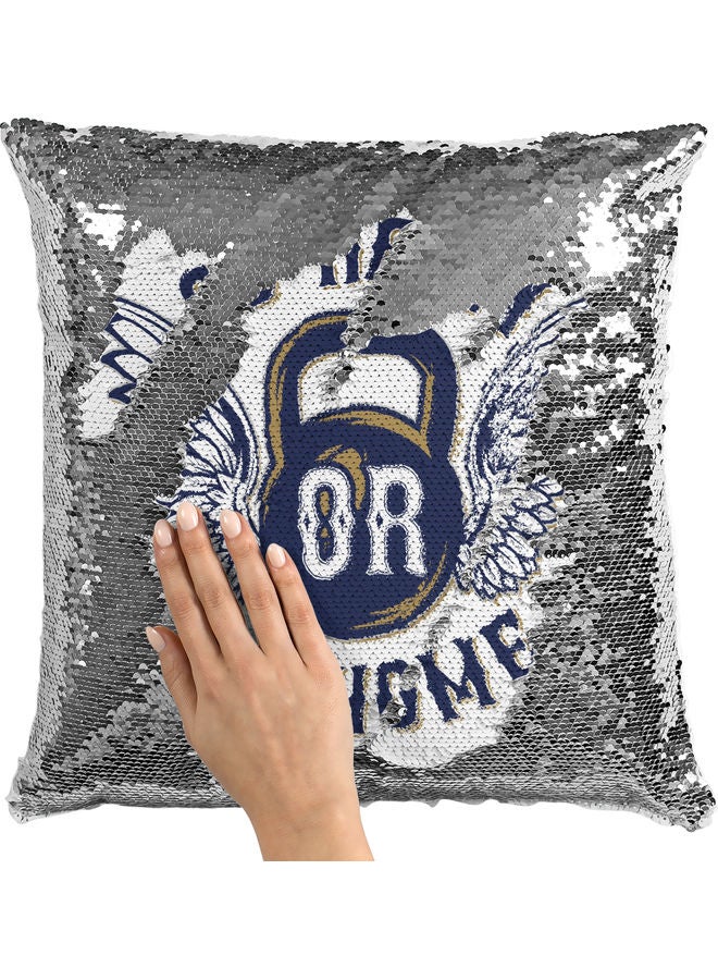 ليت وسادة زينة مزينة بالترتر مطبوع عليها عبارة "Go Heavy Go Home" أبيض 16 x 16بوصة - Image 2