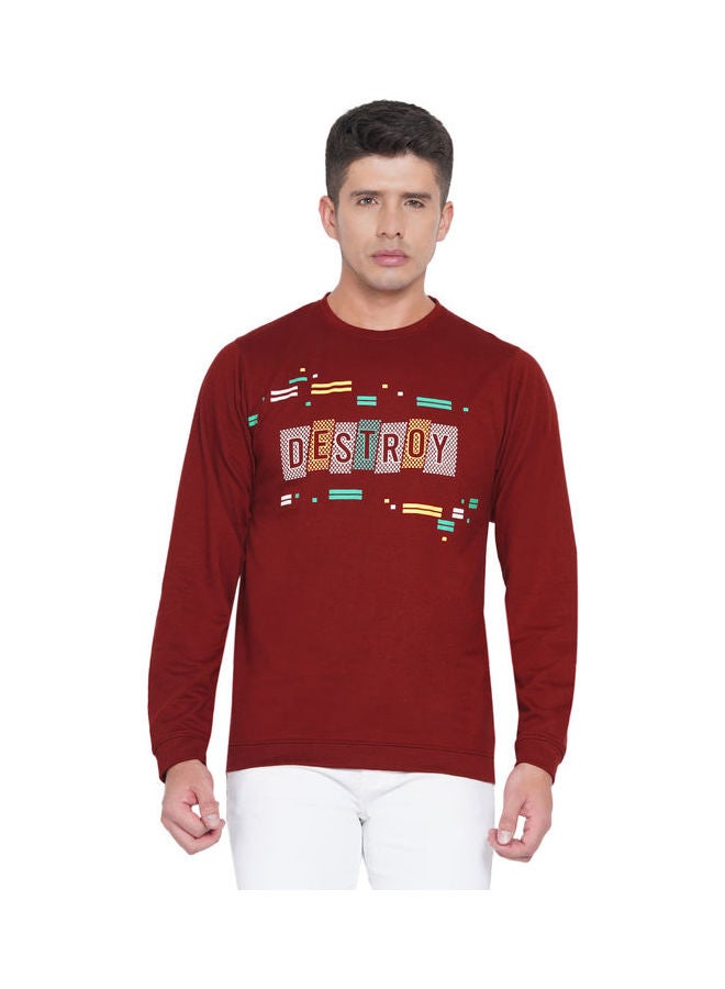 لورين سميث كنزة فضفاضة جرافيك أحمر داكن - Image 1