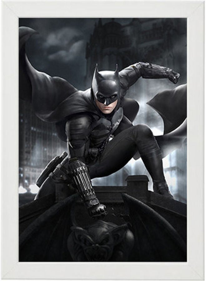 MEC Batman Illustration Wall Art Frame Poster White 21x30cm - Image 1