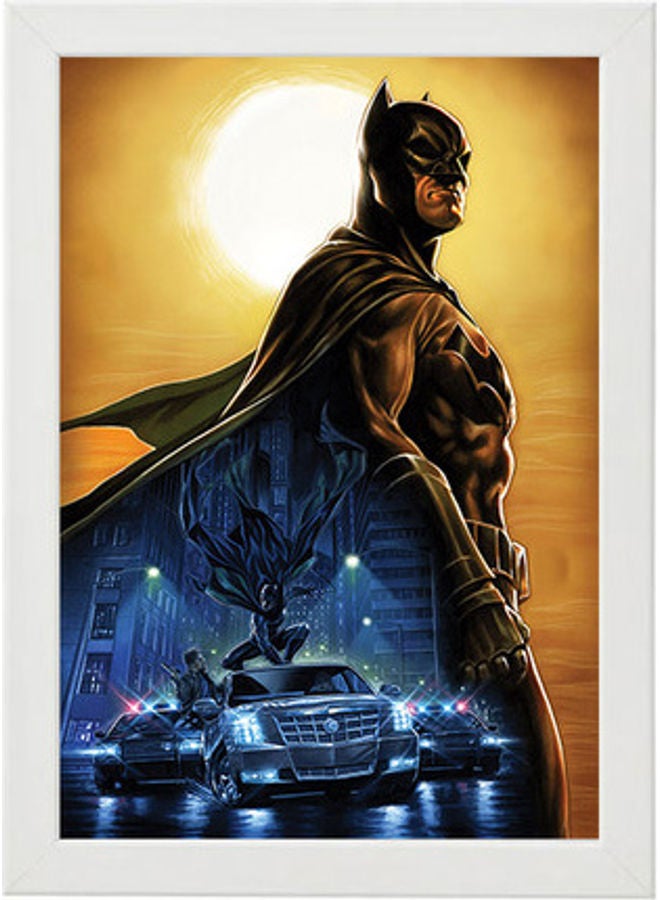 MEC Batman Illustration Wall Art Frame Poster White 21x30cm - Image 1
