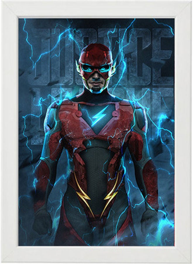 إم إي سي لوحة فنية بإطار بتصميم رسمة لشخصية فلاش من فيلم "Justice League" أبيض 21x30سم - Image 1