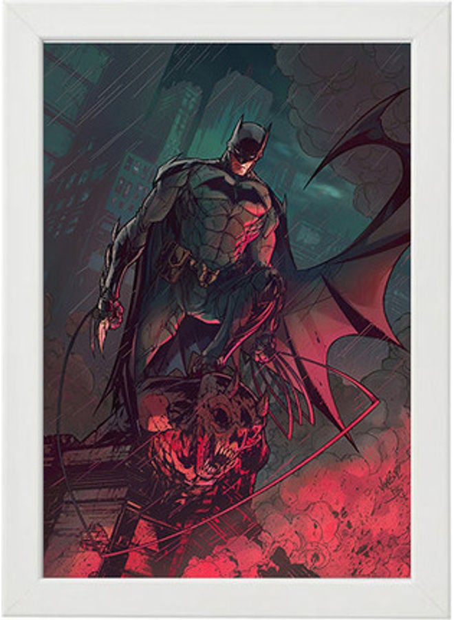 إم إي سي ملصق فني بإطار برسمة شخصية باتمان أبيض 21x30سم - Image 1