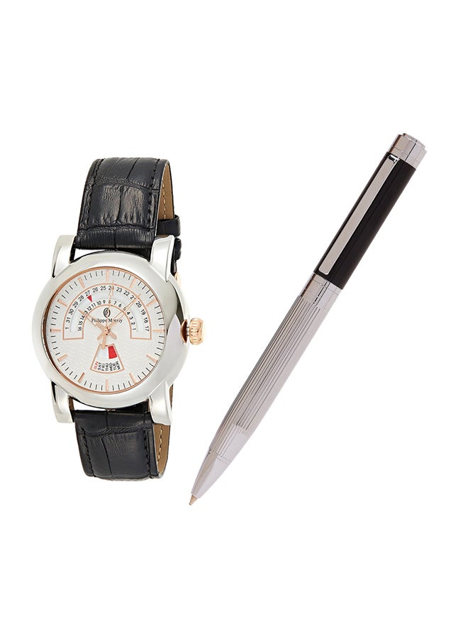 men Analog Round Wrist Watch And Pen Set L1463BPV1470WB - v1635173324/N51494796A_2