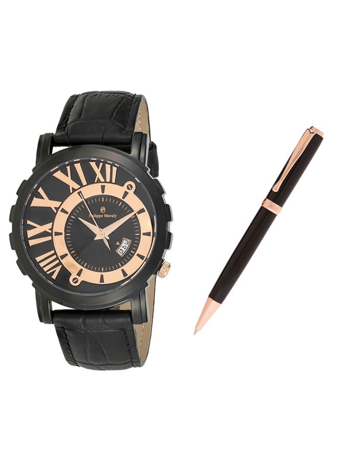 فيليب مورالي السويسرية طقم ساعة يد مستديرة بعقارب مع قلم طراز L1017BPV1050RB men  - Image 1