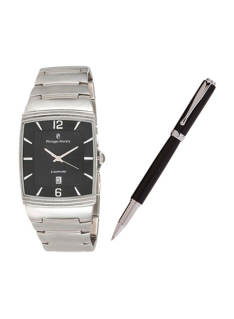 Men's Analog Rectangle Wrist Watch And Pen Set M1323RPV1050WB