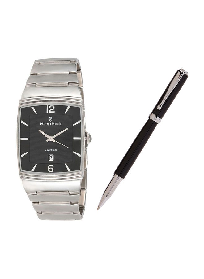 Men's Analog Rectangle Wrist Watch And Pen Set M1323RPV1050WB