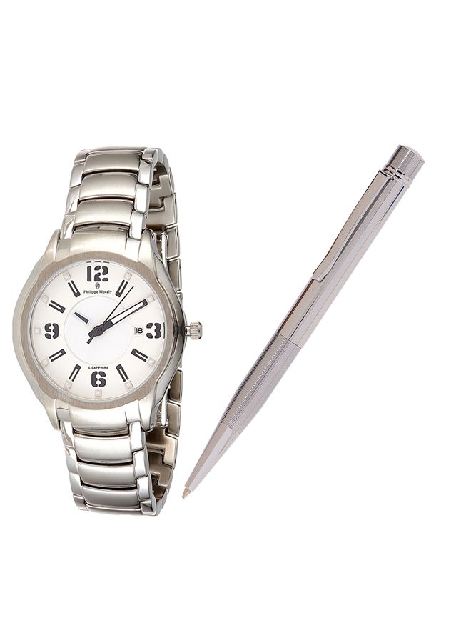 Philippe Moraly of Switzerland - women Analog Round Wrist Watch And Pen Set M1322BPV1010W - Image 1