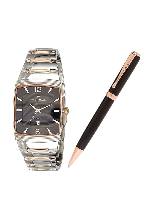 فيليب مورالي السويسرية طقم ساعة يد وقلم حبر مستطيل بعقارب طراز M1324BPV1050RB women  - Image 1