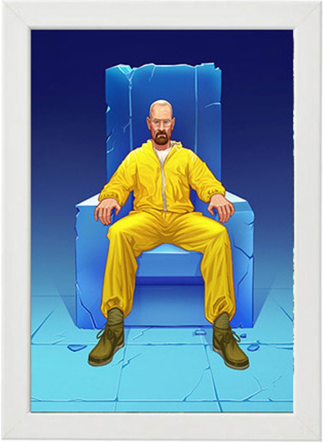 إم إي سي لوحة فنية بإطار برسمة شخصية والتر وايت من مسلسل "Breaking Bad" وهو جالس على كرسي أبيض 21x30سم - Image 1