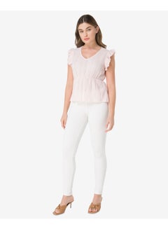 R&B V- Neck Schiffli Detail Top Pink  - Image 4