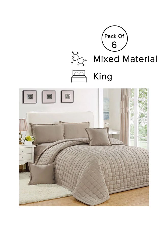 6-Piece Compressed Comforter Set King Size Microfiber Brown 220x240cm - v1635188551/N15481029A_1